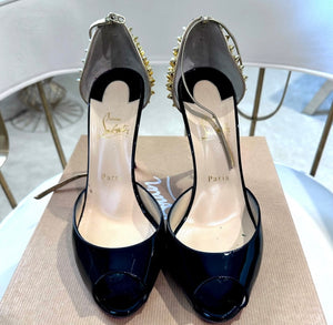 Authentic CL Pina Spike 100 Black Patent Pumps