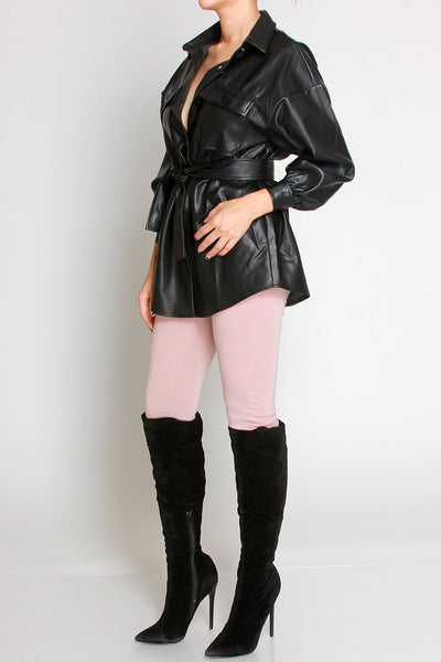 She's All That Faux Leather Top w/Belt **Ships out 12/3**