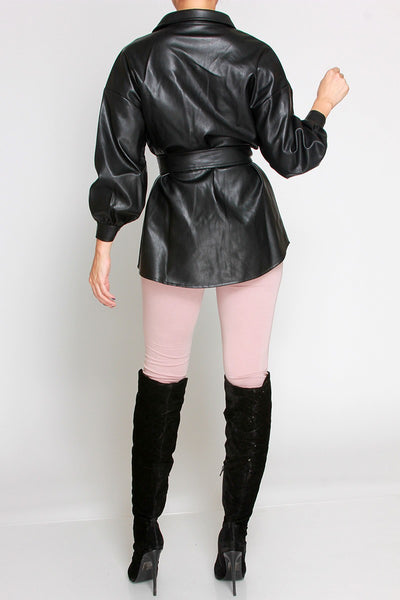 She's All That Faux Leather Top w/Belt **Ships out 12/3**