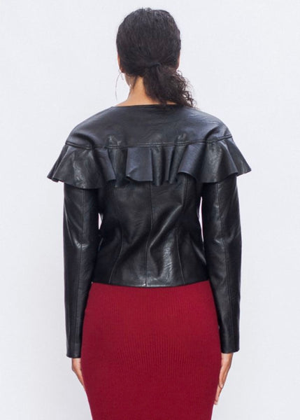 “Britt” Ruffle Leather Jacket