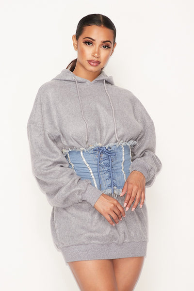 Cute and Casual Sweatshirt w/Denim Lace Up Belt